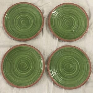 TarHong  Green Rustic Swirl 10 1/2 Melamine Dinner Plates. Set of 4 . Brand New